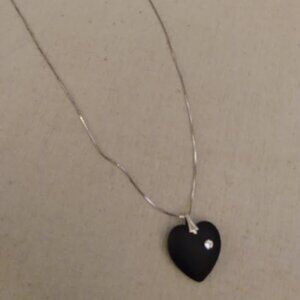 Brown heart with rhinestone pendant necklace. Marked 925